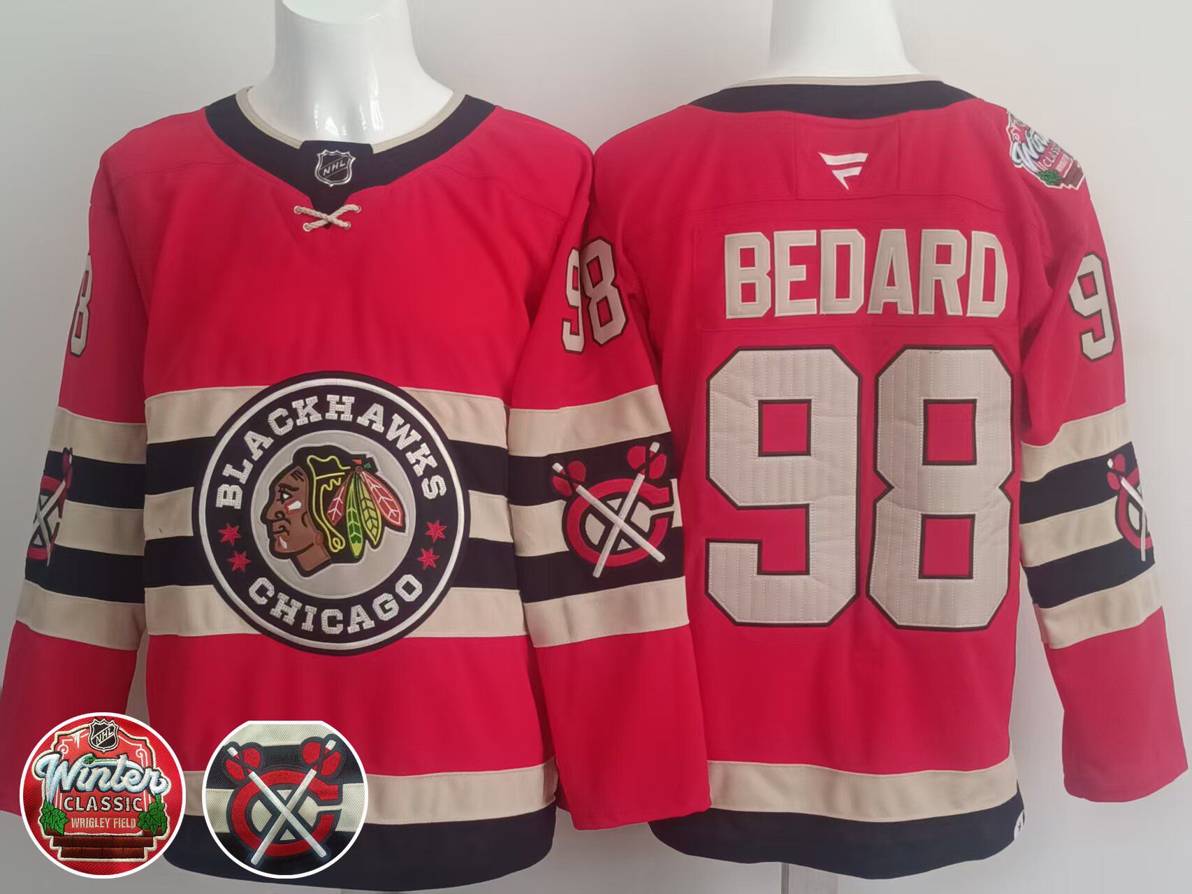 Men Chicago Blackhawks #98 Bedard Red 2025 Fanatics Classic Edition NHL Jersey->chicago blackhawks->NHL Jersey